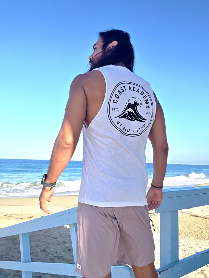 Coast Academy of Jiu-Jitsu tank top at the beach